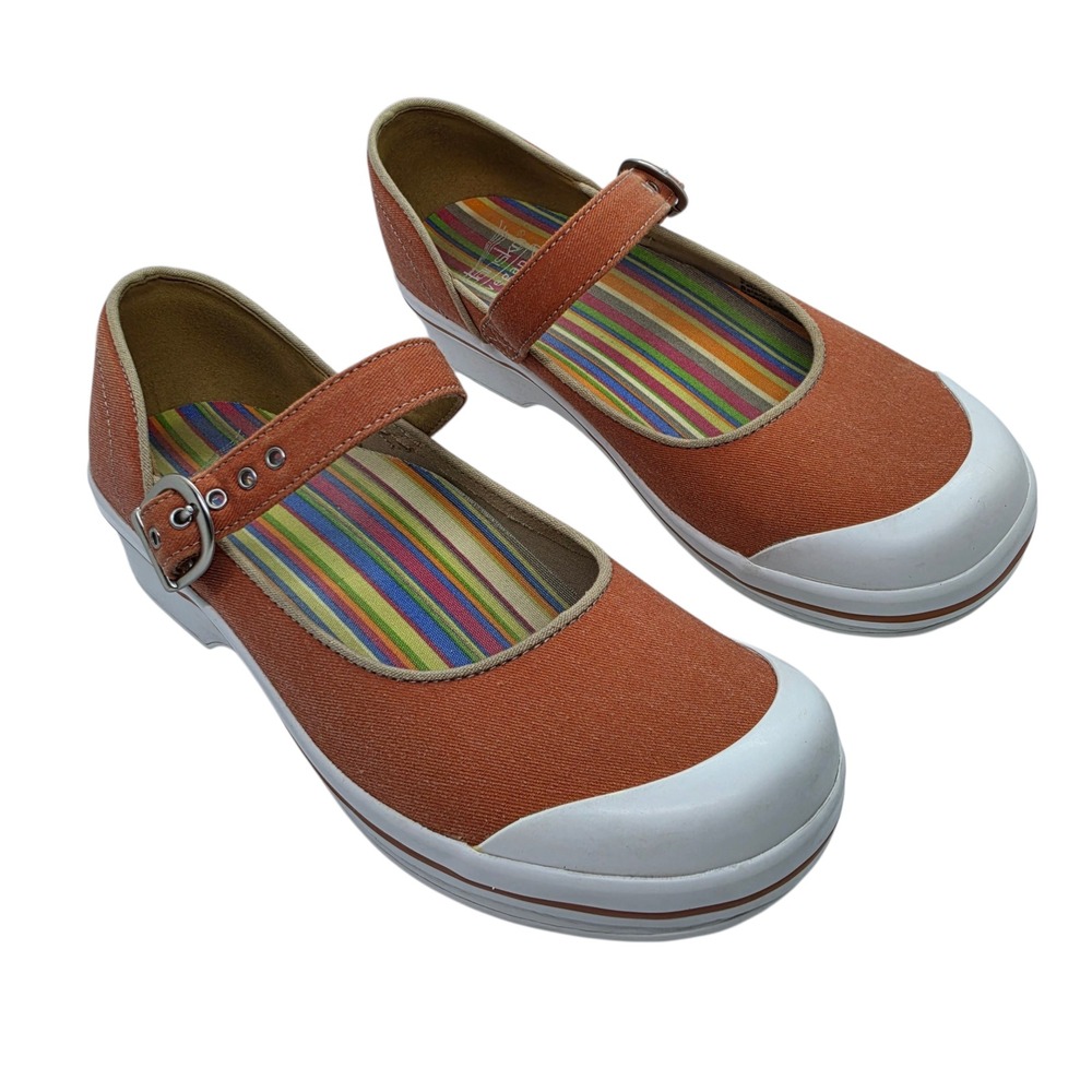 Dansko Vegan Mary Jane Clogs Orange Canvas Buckle Strap Shoes Size 39